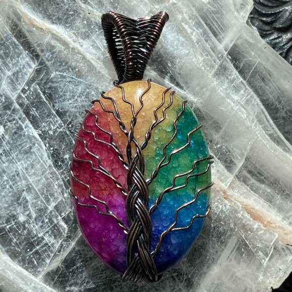 Rainbow Quartz Wire Wrapped Tree of Life Pendant Crystal Stone Jewelry - Picture 6 of 6